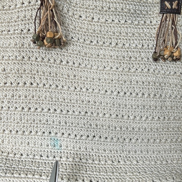 The Sak shoulder tote boho fringe wooden beads zip closure charm cleaned roomy - Picture 5 of 14